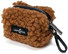 Lucy & Co. Cinnamon Teddy Dog Poop Bag Holder and Dispenser, Clips to Leash, Water-Repellent Neoprene, Includes Refill Roll
