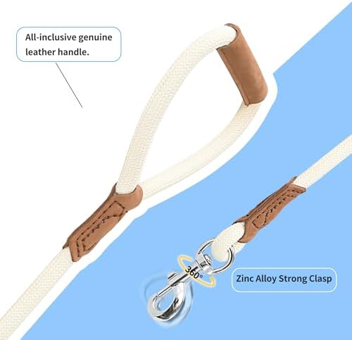 Mile High Life Dog Leash with Genuine Leather-Wrapped Ends/Handle, 4/5/6FT