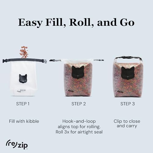 (re) zip Cat Food Storage Bag & Kibble Carrier, 14-Cup Roll Top, Black