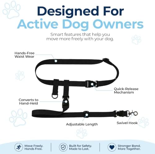 The Buddy System - Hands Free Dog Leash - Regular Dog, X-Large, Black