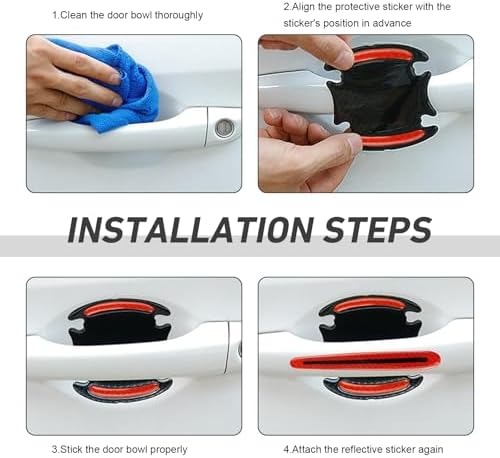 WZP 8PCS Car Door Handle Scratch Protectors, 3D Safety Reflective Strips