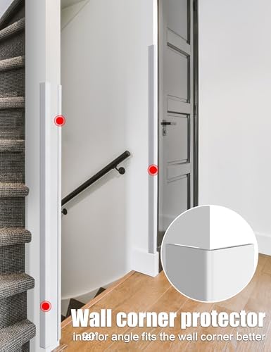 ‎Frychee Wall Corner Protector, Walls Edge Protector，Self-Adhesive Wall Corner Guards,PVC Double Side Edge Protector， Furniture Stairs Guard (6, 2.5x90cm/0.98x35.4in)