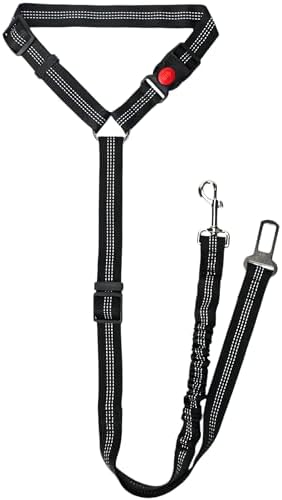Heavy Duty Dog Seat Belt, 2-in-1 Chew Proof Car Harness with Bungee Tether
