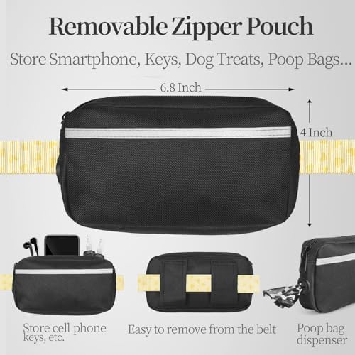 iYoShop Hands Free Dog Leash with Zipper Pouch, Yellow Heart, Large