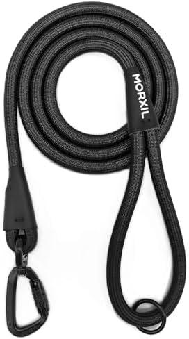 Rope Dog Leash, 6 Foot Heavy Duty Dog Leash with Aviation Aluminum Auto Locking Carabiner, Strong Nylon Pet Lead for Small, Medium, Large Dogs (Black, 6FT)