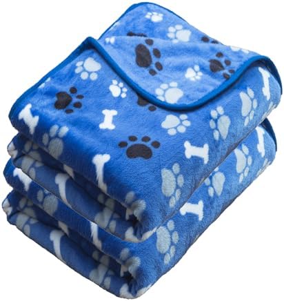 Dog Blanket Paw Bone Pattern 1 Pack 2 Super Soft Warm Flannel Sofa Cover Car Bed Protector, Urine Proof Washable Outdoor Pet Blanket for Puppy Large Dogs & Cats,40"*30" Blue