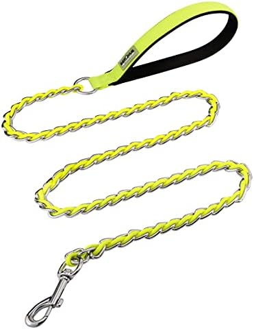 Chain Dog Leash, Bite-Proof Metal Leash, with Padded Handle