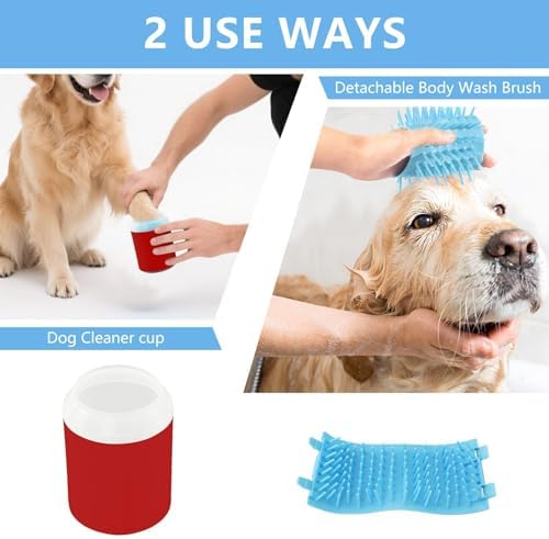 Crimson Red Solid Color Dog Paw Cleaner Cup, Portable Paw Washer with Soft Silicone Brush, Pet Foot Cleaner for Small Medium Large Dogs Cats, 2.56x4.53 Inch