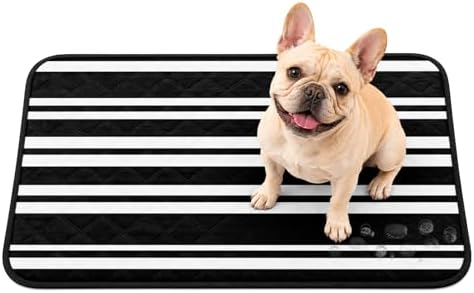 Washable Pee Pads for Dogs, Black White Stripes Waterproof Reusable Puppy Pads, Farmhouse Modern Striped Absorbent Non-Slip Dog Training Pads for Potty, Crates, Whelping, XL 40 x 30