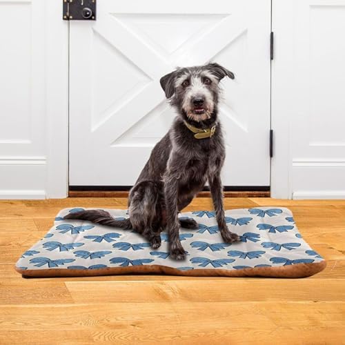 Blue Bow Tie Dog Bed Mat Non-Slip Washable Dog Crate Pad Soft Fluffy Kennel Pad for Small Medium Pet, 24"x 36"