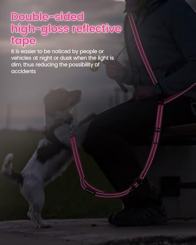 Hands Free Dog Leash, Multifunctional Crossbody Dog Leash, 5.9-9.5Ft Long Waist Belt with Car Seatbelt and Double-Sided Reflective Stitches for Medium and Large Dogs Walking, Jogging