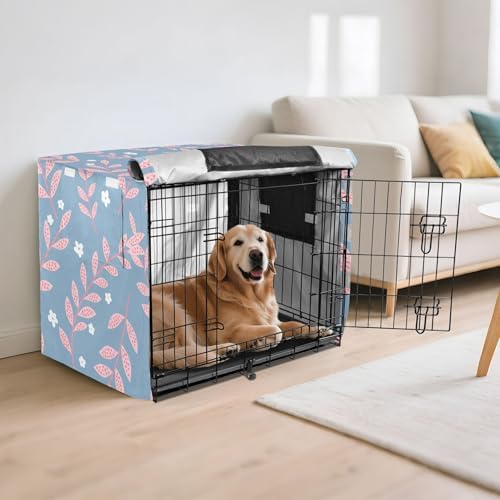 Kigai Twigs Dog Crate Cover Oxford Fabric Windproof Waterproof Kennel Cover with Breathable Mesh & Roll-Up Panels, Fit for 54 in Cage, Washable