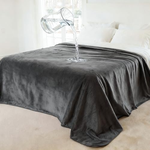 NANPIPER 100% Waterproof Blanket for Couch, Reversible Fleece Love Blanket, Spill-Proof Dog Throw for Camping, Travel, Dark Grey/Light Grey 60x80 inches