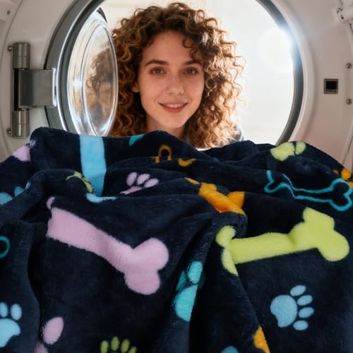 Rezutan Premium Blanket for Large Dogs, Cute Paw Pattern, Black 50x40 Inch