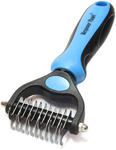 Maxpower Planet Pet Grooming Brush - Double Sided Dematting Undercoat Rake for Dogs and Cats, Extra Wide Pet Brush to Reduce Shedding by 95% (Blue, S) | 9 & 17 Teeth, Deshedding & Dematting Tool, Long & Thick Double Coats, Non-Slip Handle, Reduces Shed...