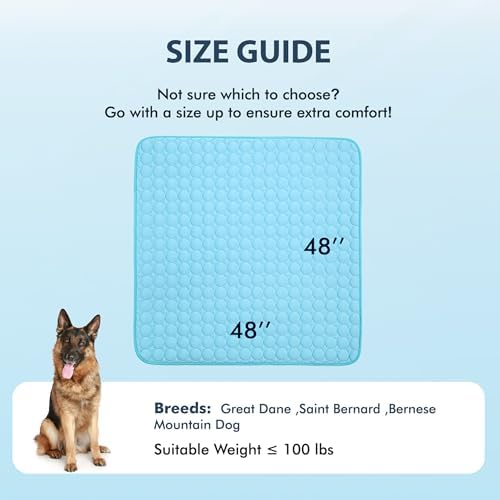 MICROCOSMOS Summer Cooling Mat & Sleeping Pad- Water Absorption Top, Materials Safe, Easy Carry, EZ Clean. Keep Cooling for Pets, Kids and Adults.(Blue, 48" x48")