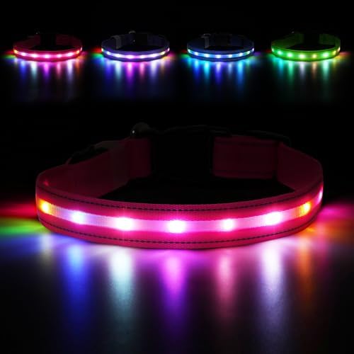 LED Dog Collar, RGB Light Up Dog Collar USB Rechargeable 6 Modes