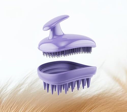All-purpose Dog Shampoo Bath Brush,Pet Grooming & Soothing Massage Silicone Brush,Fits Ergonomically in the Hand for Long Short Haired Dogs and Cats(Purple)