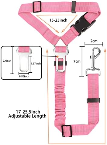 YAOHDAO Dog Seat Belt Harness for Car, Restraint Adjustable with Elastic Bungee Buffer Headrest for Vehicle, 360 Degree Swivel Nylon Pet Safety Seat Belts Heavy Duty Car Harness for Dogs (Pink)