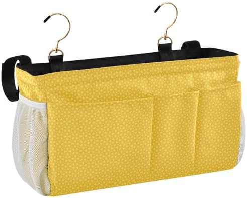 Bedside Caddy Hanging Bunk Bed Caddy Bed Organizer Hanging Pocket with 2 Hooks Bedside Storage Organizer Pocket Bag Holder Yellow