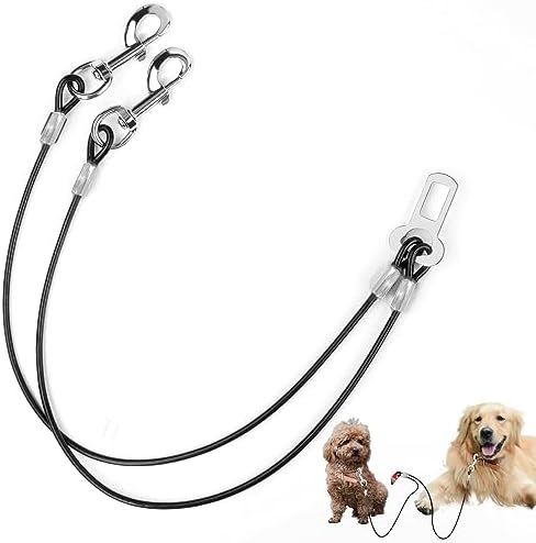 Dog Seat Belt Harness for Car,2pcs Dog Seatbelt of Coated Wire Leash Safety Restraint,No Chew Tether Cable Vehicle Dogs Accessories,Double Clips & Latch (2-in-1 Harness, 24 inch/60 CM)