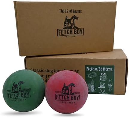 The O.G. of Bounce Rubber Dog Ball, Christmas Dog Toy, Made in USA, 2.5 inches, Fetching Breeds, Xmas Dog Gift, 2 Pack Holiday Box