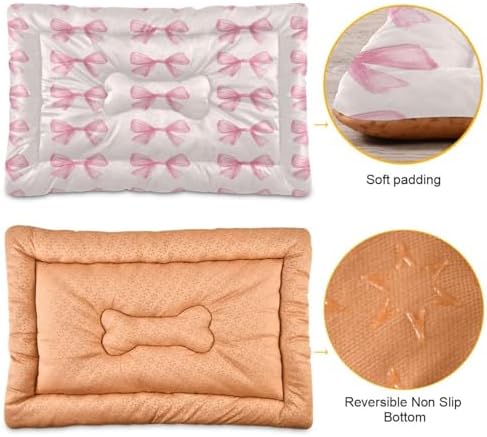 Bow Tie Anti-Slip Washable Dog Crate Mat - Soft Pet Pad Kennel Bed for Small Dogs and Cats