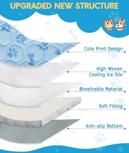 Upgraded Dog Cooling Mat for Dogs& Cats,Ice Silk Self Cooling Mat for Dogs(Q-Max>0.5),Washable Breathable Non-Slip Summer Dog Bed Mats for Crate Car Sofa Indoor Outdoor,Light Blue 35.4×27.5in