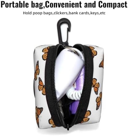 Puppy Dog Waste Bag Holder Butterfly Flying, Lightweight Waterproof Pouch with Carabiner for Leash Attachment