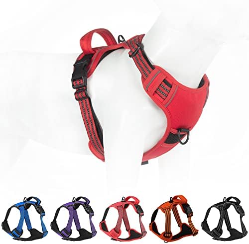 No Pull Dog Harness for Small Medium Large Dogs Adjustable Reflective Pet Vest with Front Clip Padded Harness for Dogs Easy Control Handle Best for Outdoor Training and Walking Red L