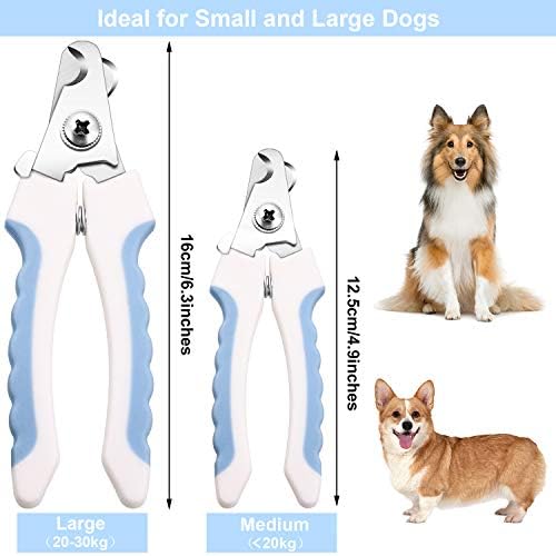 Mudder 4 Pieces Dog Nail Clippers Kit Dog Cat Pets Nail Clippers and Trimmers with Safety Guard to Avoid Over Cutting for Large Small Animals Pet Grooming (Blue and White)