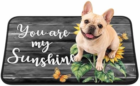 Sunflower Butterfly Washable Pee Pads for Dogs, You are My Sun Shine Reusable Puppy Pads Vintage Wood Board Absorbent Dog Pee Pads for Crate Pet Training Whelping Playpen Mats 40"x30"
