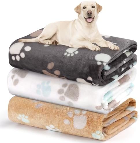 3 Pack Blanket for Large Dogs Soft Reversible Cute Paw 40"x31"