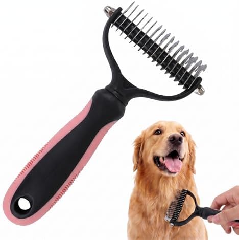 Double-Sided Pet Grooming Brush, Pro Tool For Dogs Shedding Stainless Steel Dual Tooth Undercoat Rake Detangling Comb Ergonomic Pet Grooming Brush (Orange, 1PCS)