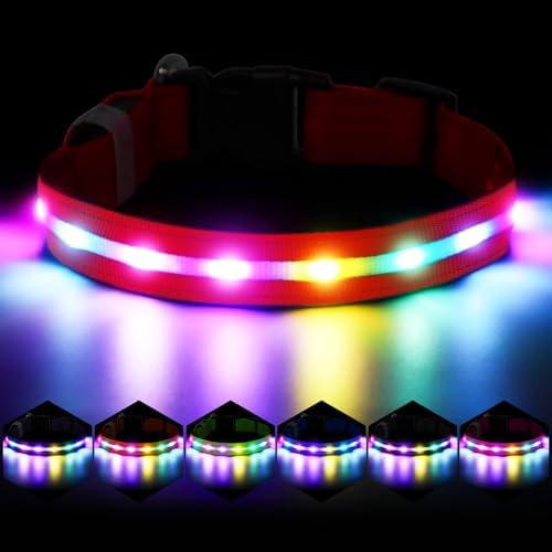 Light Up Dog Collar,Rechargeable 6 Modes, Waterproof Charging Port