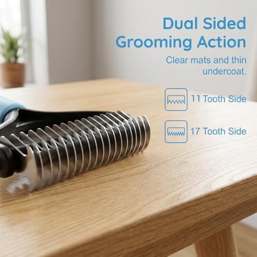 Pet Grooming Tool, 2026 New Undercoat Rake Deshedding Brush for Dogs & Cats, Double Sided Dematting Comb for Detangling Long Matted Fur (Blue, Large & Small)