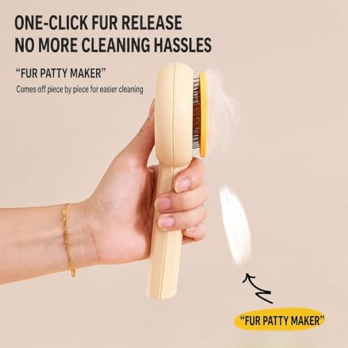Self Cleaning Pet Slicker Brush, 184 Rounded Stainless Steel Pins, One Click Hair Release, Gentle Massage and Deshedding Comb for Cats and Dogs, Blue or Yellow