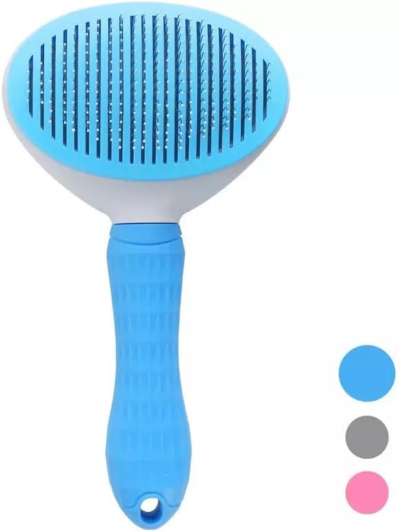 Self-Cleaning Pet Grooming Brush – Stainless Steel Slicker Brush for Dogs, Cats, Rabbits & Small Pets – Ideal for Shedding, Tangles, and Mats – Perfect for Short & Long Hair Breeds by (Blue)