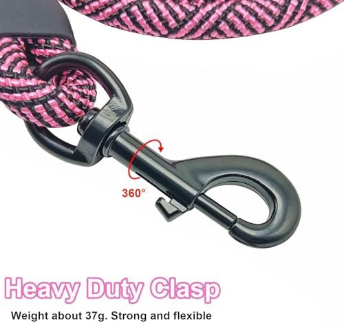MayPaw Heavy Duty Rope Dog Leash, 3/4/5/6/7/8/10/12/15 FT Nylon Pet Leash, Soft Padded Handle Thick Lead Leashes for Large Medium Dogs (Pink Black, 1/2" * 10')