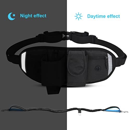 Hands Free Dog Leash with Waist Bag, Adjustable Waist Belt for Walking Training Hiking Jogging Biking, Adjustable Waist Belt Fits Waist Sizes from 20" to 51" (Black)