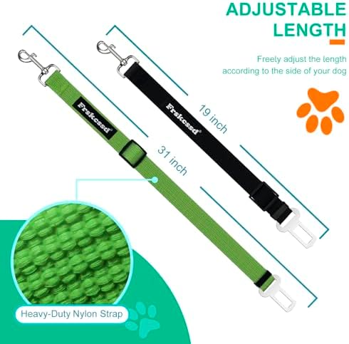 2 PCS Dog Seat Belt for Car Frskcssd Adjustable Dog Car Harness Heavy Duty Nylon Dogs Safety Seat Belt (Black+Green)