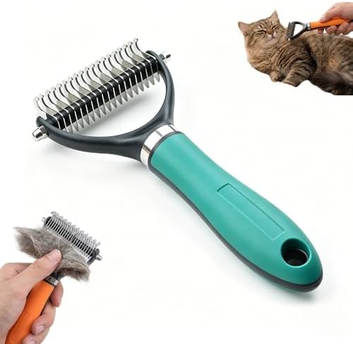 Dual-Sided Pet Grooming Comb for Dogs & Cats, 2026 New 2‑in‑1 Professional Pet Grooming Brush Deshedding Dog Brush, Dematting Comb Undercoat Rake for Dogs Long Haired Pet Grooming Tool (2, Green)