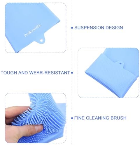 Pet Grooming Gloves & Dog Bath Brush - 2-in-1 Grooming Gloves for Dog, Silicone Cat Brush Glove for Hair Removal, Massage & Bathing, Heat Resistant & Non-Slip (Grey/Blue)
