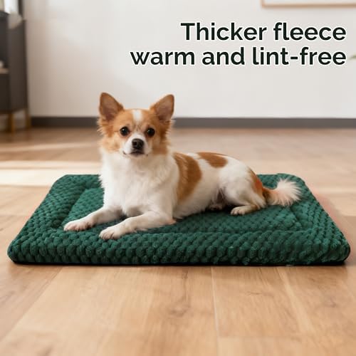 Dog Bed Crate Mat, Soft Durable Washable Anti-Slip Kennel Pad for Dogs & Cats, Reversible (Dark Green, M(30"*20"*1.5"))