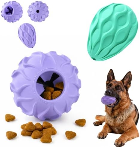 2-Pack Interactive Treat Dispensing Dog Toys, Natural Rubber Chew Toys for Aggressive Chewers, Stuffable Treat Toys for Large & Medium Dogs, Mental Stimulation for Dogs, Boredom Relief