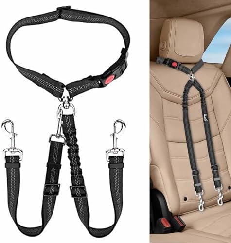 Lukovee Double Dog Car Seat Belt, No Tangle Headrest Restraint