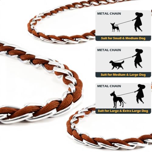 Chain Dog Leash, Bite-Proof Metal Leash, with Padded Handle