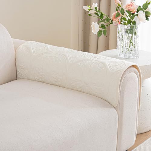 Couch Covers for Sofa, Flower Couch Cover for Dogs, Bohemia Sofa Covers Washable, Anti Slip Furniture Protector Covers for Armrest(1pc, Beige White, 27.6"x 27.6")