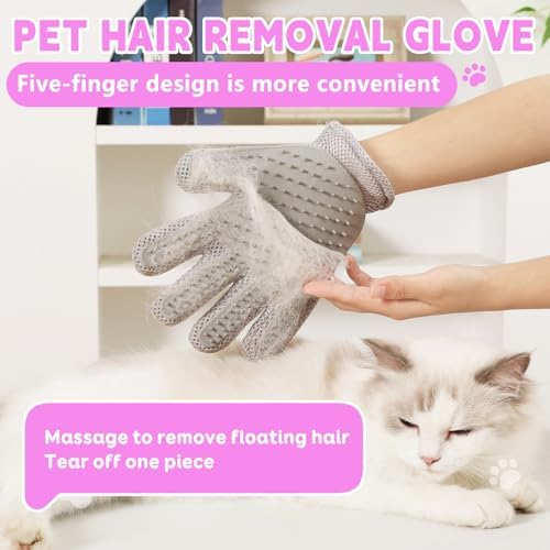 Pet Grooming Gloves Suitable for Long- And Short-Haired Dogs and Cats. Double-Sided, Two-in-One, Pet Hair Removal Gloves for Depilating and Massaging Cats and Dogs. Upgraded Five-Finger Design.