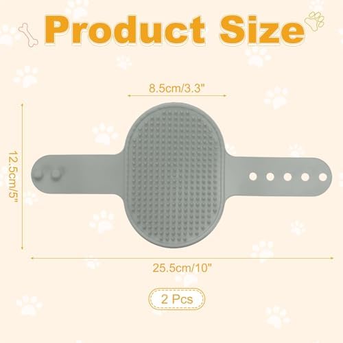 Dog Bath Brush, Silicone Pet Shampoo Brush with Adjustable Ring Handle Massage Scrubber Comb(2Pcs, Grey), for Long Short Hair Dogs and Cats Bathing Cleaning Shampooing